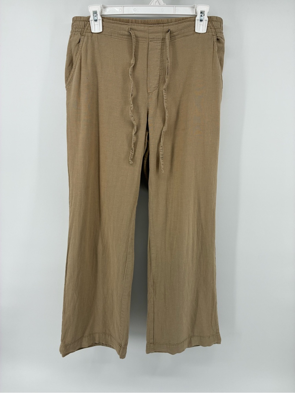 Joe Fresh Linen Blend Wide-Leg Drawstring Pants in Khaki